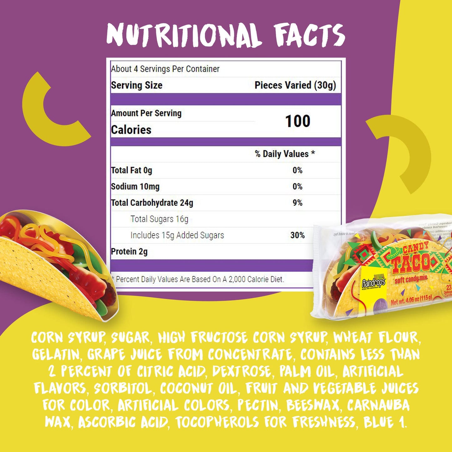 Raindrops - Gummy Candy Taco - Yummy Gummy Food Looks Just Like A Taco - Unique And Edible - Mens Stocking Stuffer Ideas - (4.0