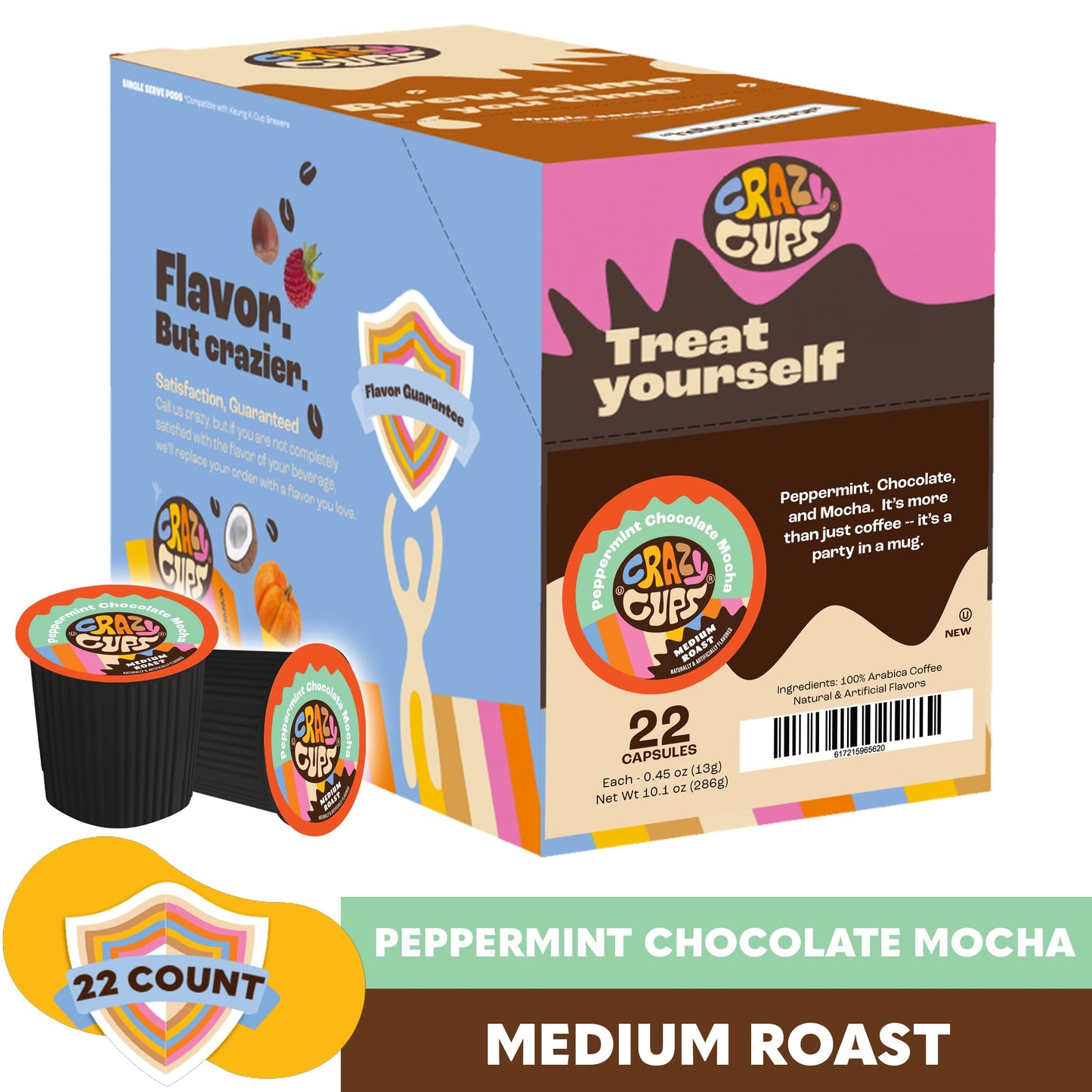 Crazy Cups Flavored Coffee Pods, Peppermint Chocolate Mocha Coffee, Single Serve Coffee For Keurig K-Cups Machines, Hot Or Iced