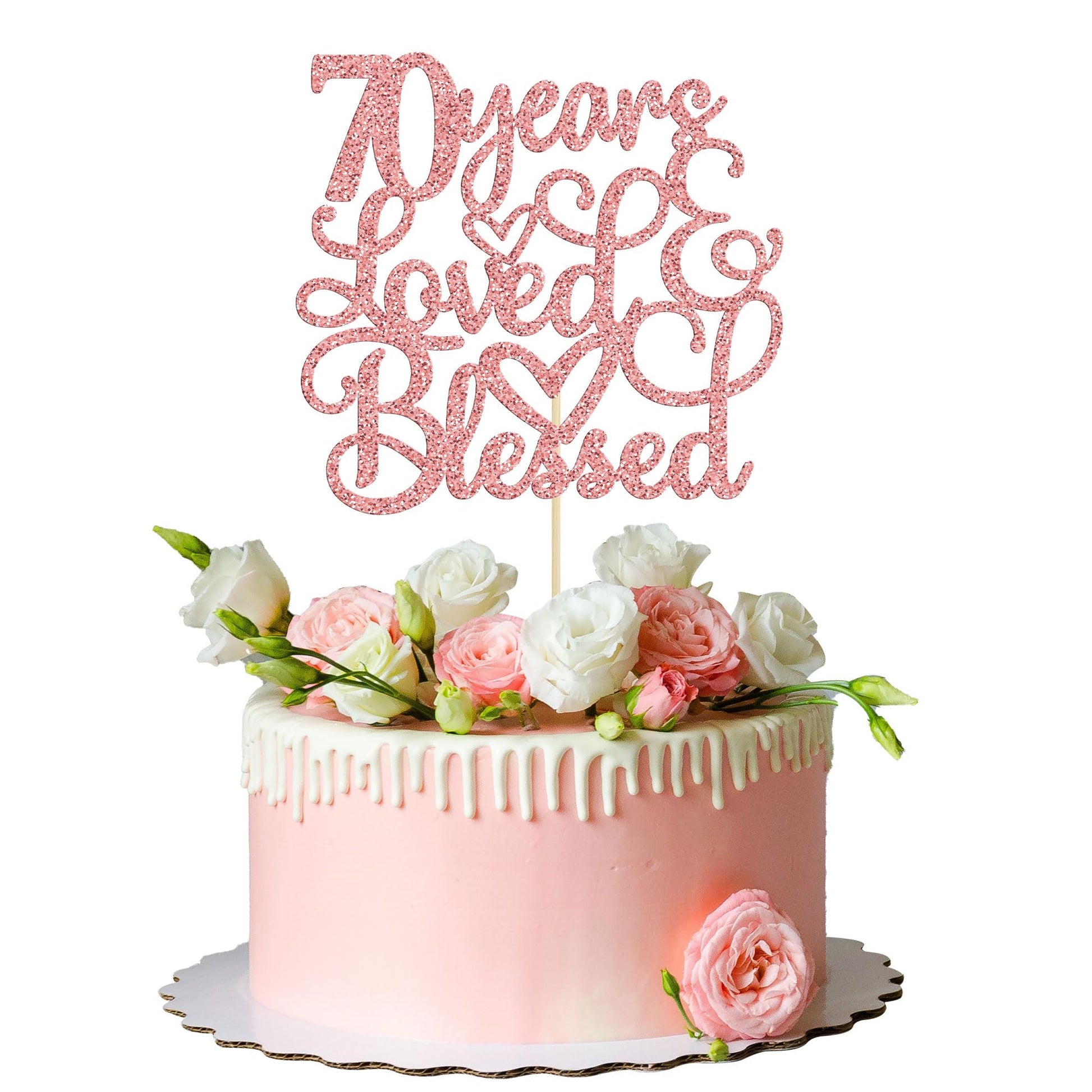 Gyufise 1Pc Rose Gold Glitter 70 Years Love And Blessed Cake Topper Cheers To 70 Years Happy 70Th Cake Topper 70Th Birthday Wedd