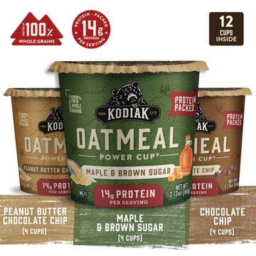 Kodiak Cakes Instant Oatmeal Cup Variety Pack: Peanut Butter Chocolate Chip, Maple & Brown Sugar, & Chocolate Chip