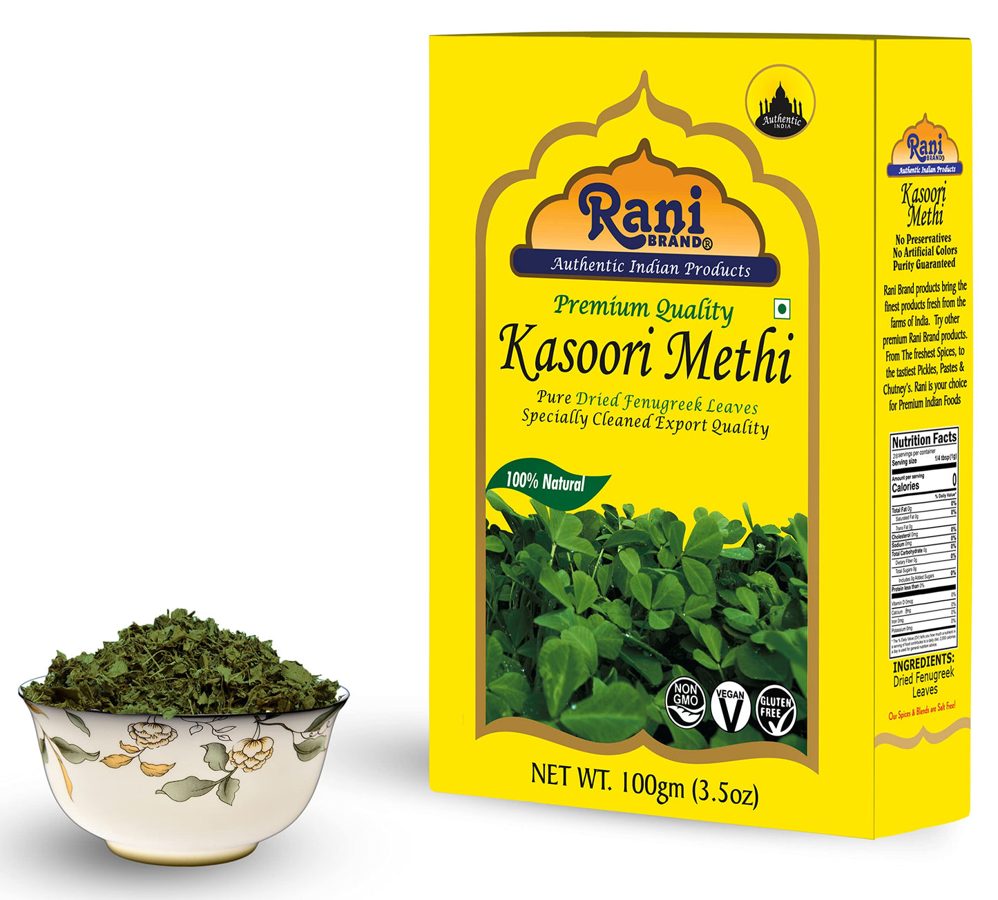 Rani Fenugreek Leaves Dried (Kasoori Methi) 35Oz (100G) All Natural Vegan Gluten Friendly Non-Gmo Indian Origin