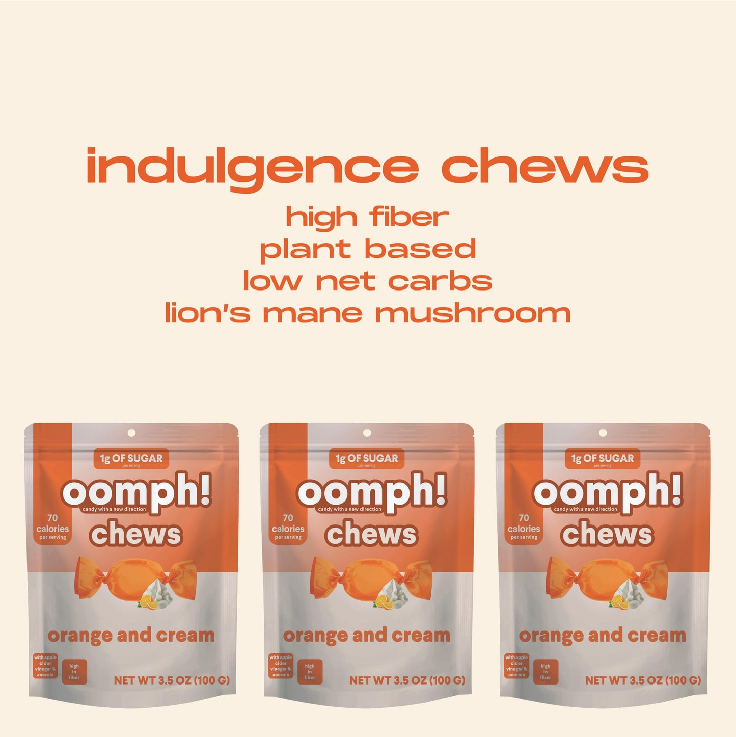 Oomph! Sweets Orange & Cream Low Sugar Taffy, High Fiber Vegan Candy, Low Carb, Low Calorie Snack, Keto-Friendly, Gluten Free De