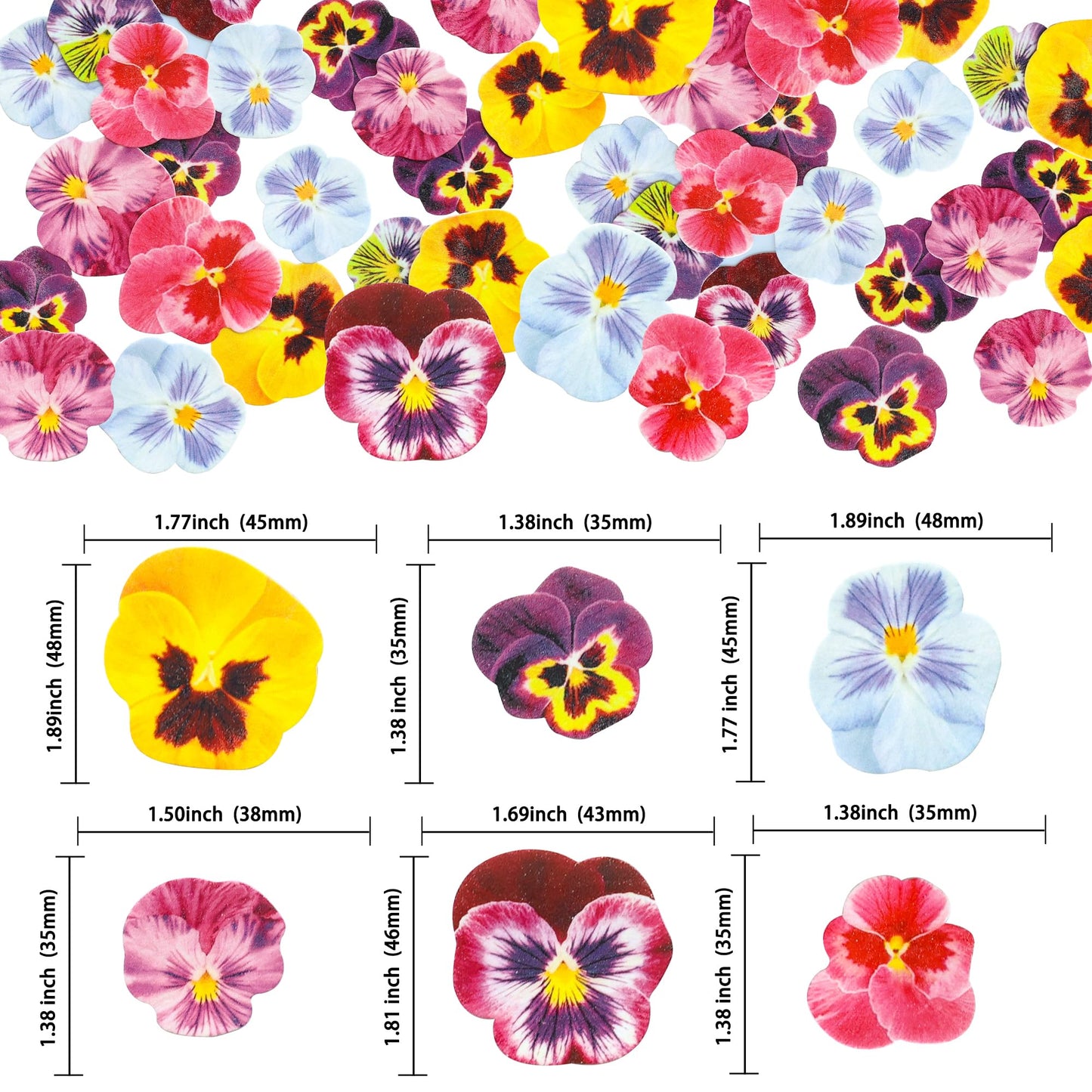 Ephlyn 64Pcs Edible Flower Cupcake Toppers Spring Bridal Engagement Baby Shower Birthday Party Cupcake Picks Anniversary Party D