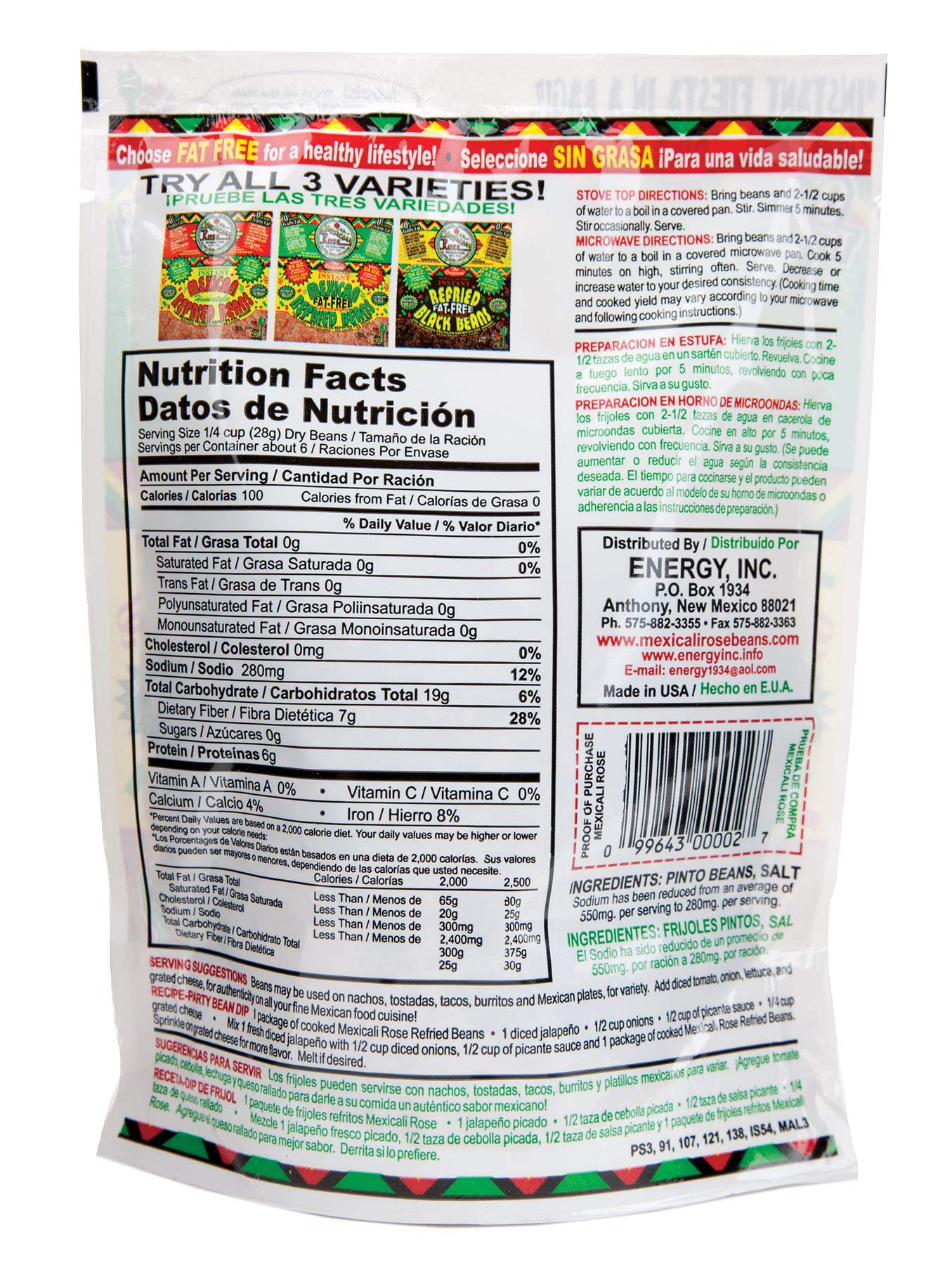 Generic Mexicali Rose Instant Mexican Refried Beans 6 oz FAT-FREE(2-Pack)