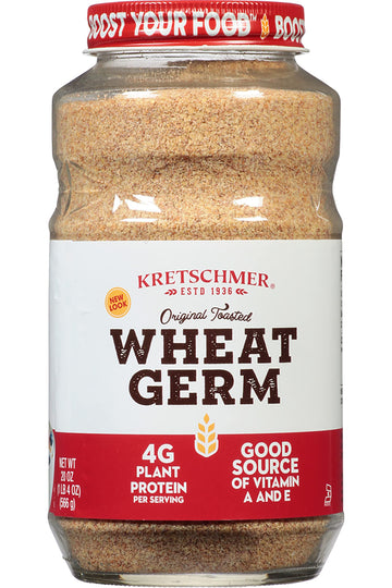 Kretschmer Original Toasted Wheat Germ Boost Your Food with, 20 Ounce Glass Jar (Pack of 4)