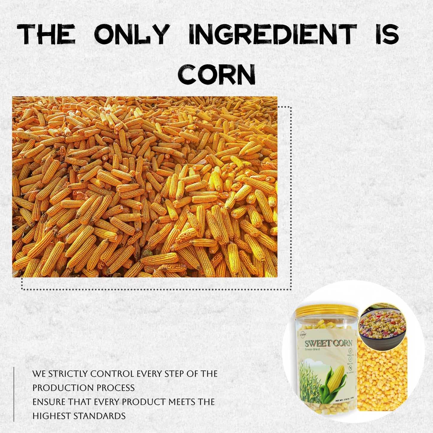 Freeze-dried sweet corn, 7.76 oz (220 g) - Gluten-free | Dehydrated corn | Suitable for salads, soups, and desserts | Packaged i