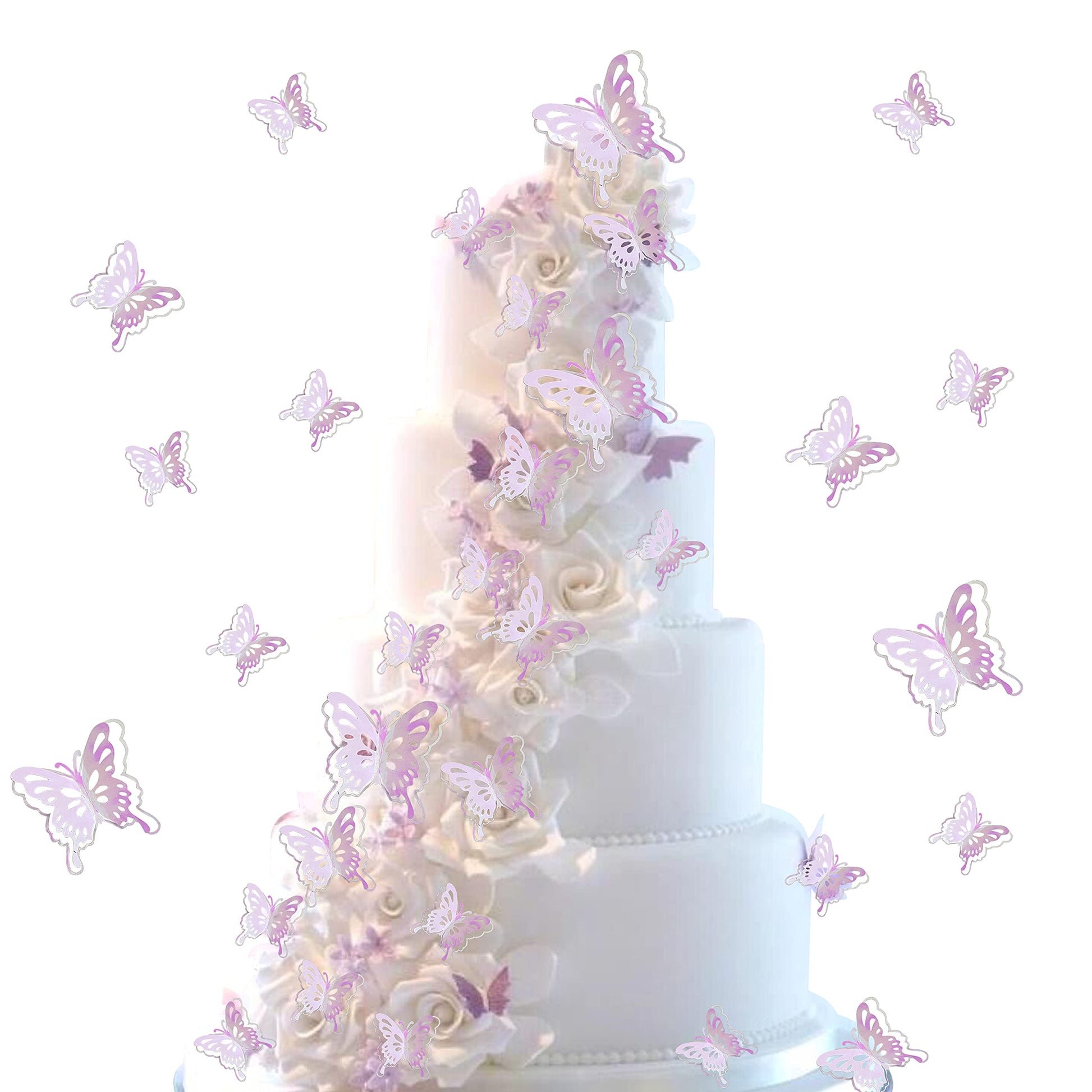 40 Pcs Mixed Size Pink Butterfly Cupcake Toppers Hollow Art 3D Butterfly Cupcake Decorations Baby Shower Wedding Anniversary Kid