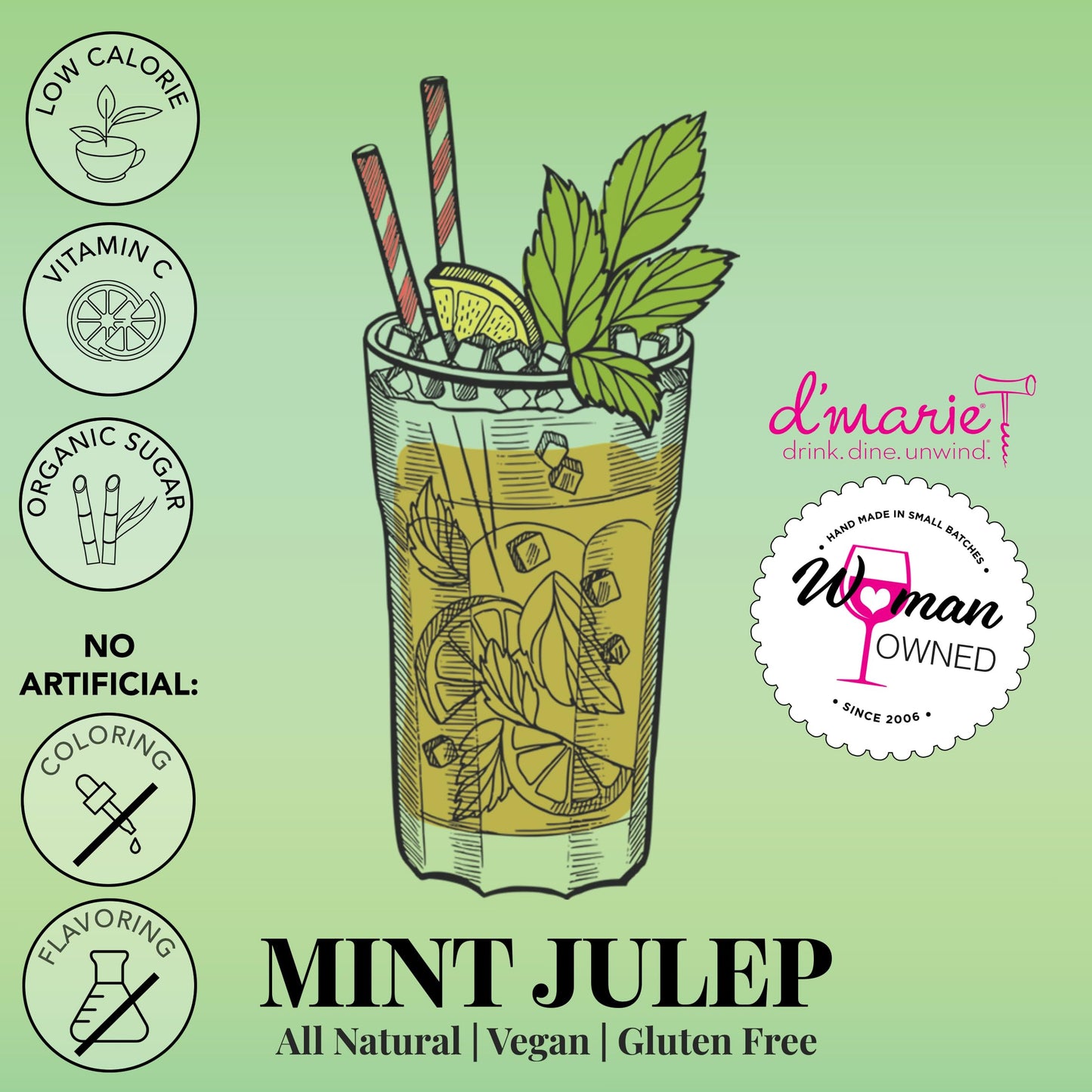 DMARIE Frozen Cocktail Drink Mix - Mint Julep Slushie Powder - 10 Ounce (Pack of 3) - All Natural, Low Sugar, No Blender Needed