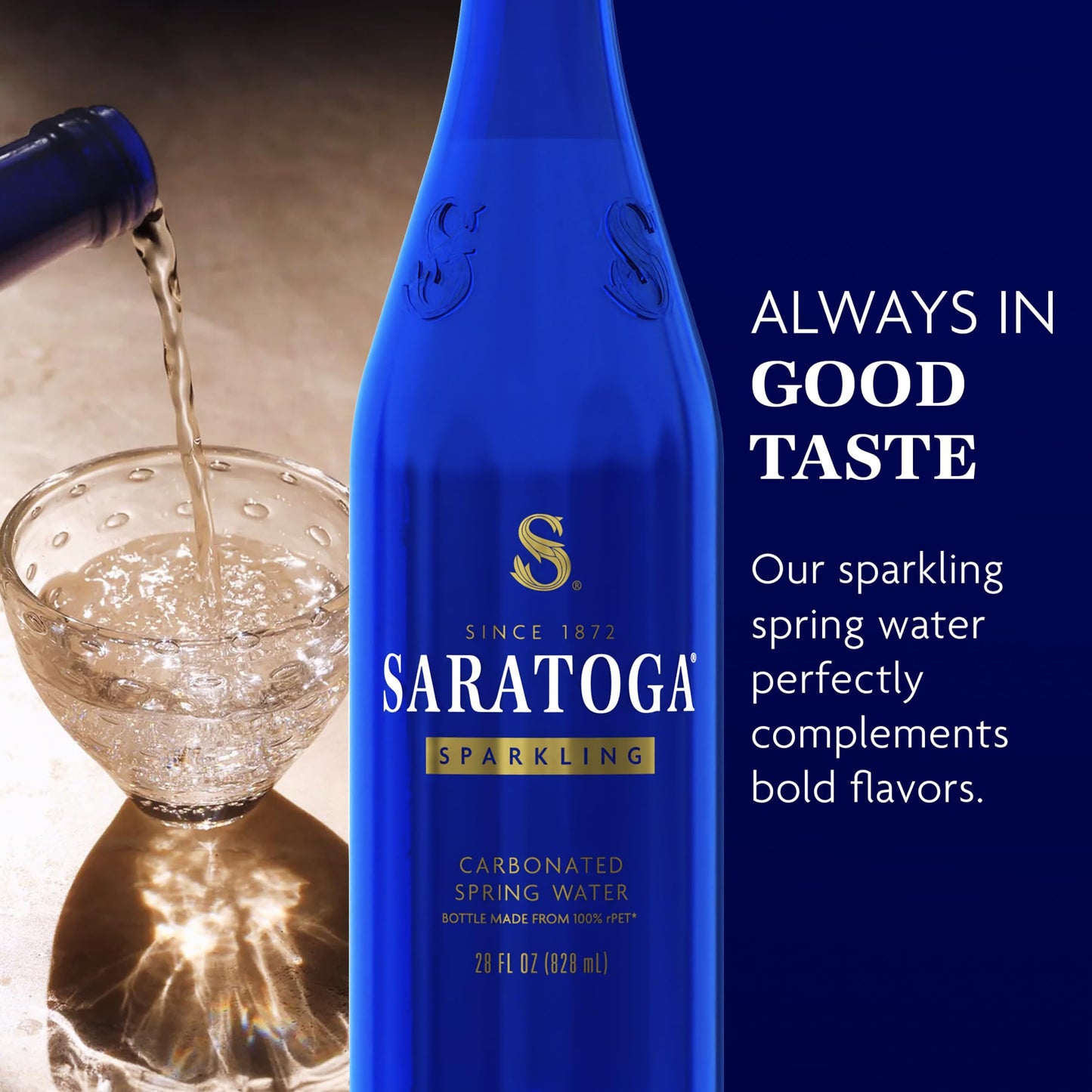 Saratoga Sparkling Water Bottles, 12-Pack - Carbonated Spring Bottled Water - Recycled PET Plastic Bottles - 28 Fl Oz