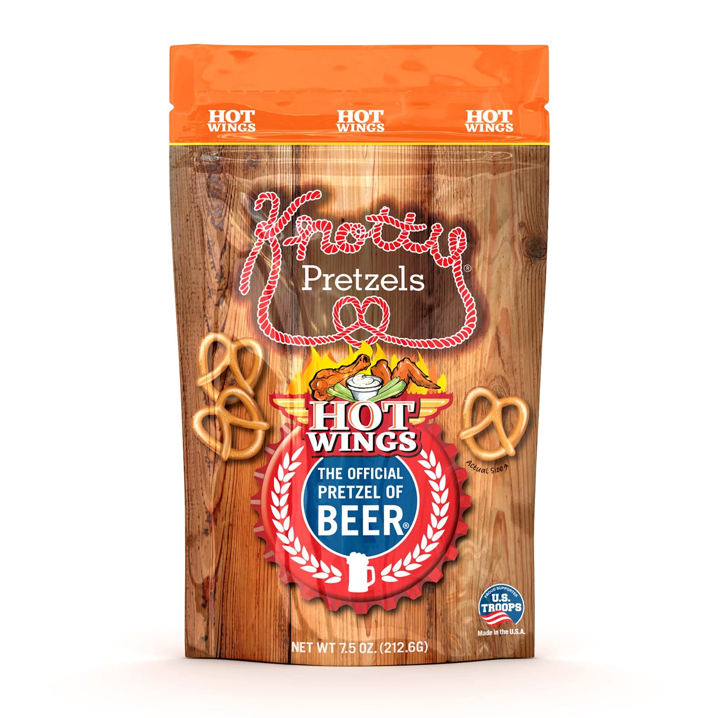 Knotty Pretzels Seasoned Pretzels, Hot Wings Flavor, 7.5 oz Individual Bags, 3-Pack