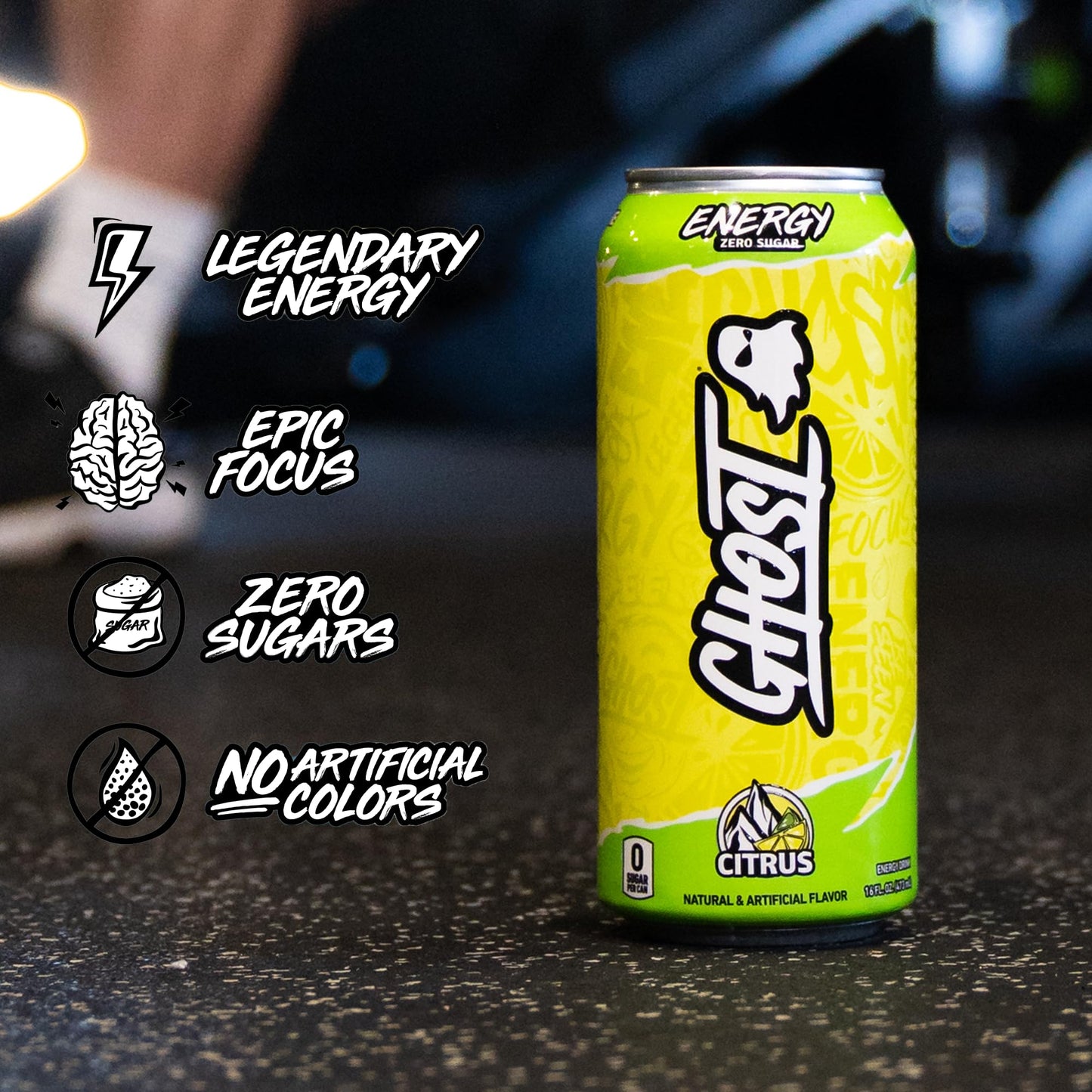 GHOST Energy Drink - Citrus Flavor, 12-Pack of 16oz Cans - Gluten-Free, Vegan, 200mg Natural Caffeine