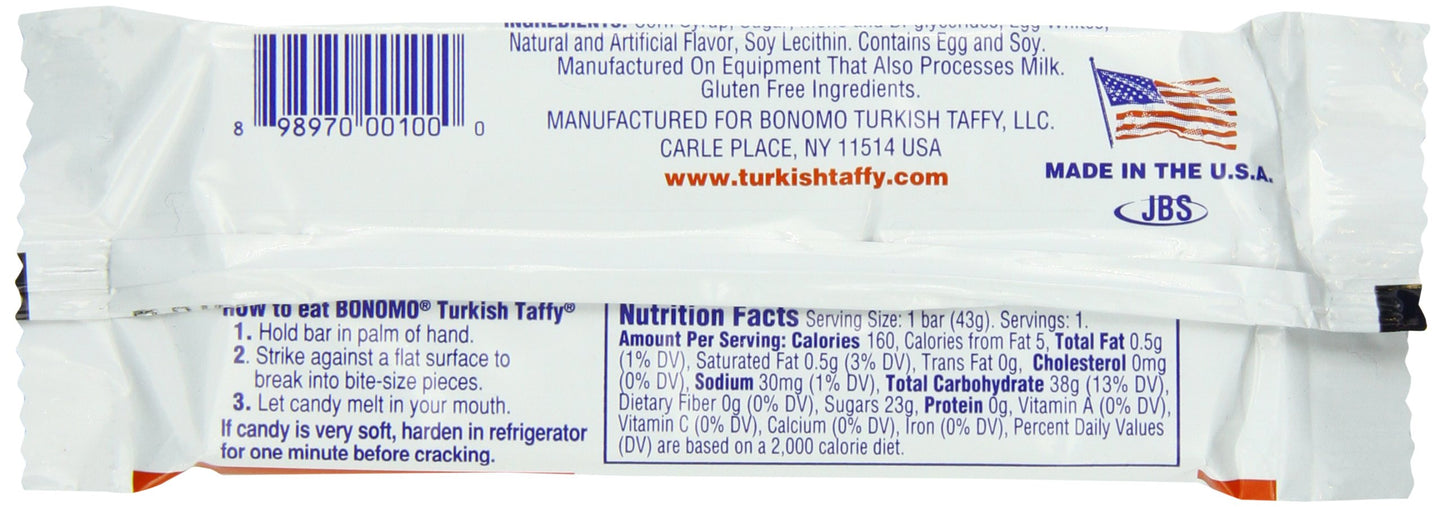 BAYSIDE CANDY Bonomo Turkish Taffy Bar, Vanilla, 1.5 Ounce, Pack of 24