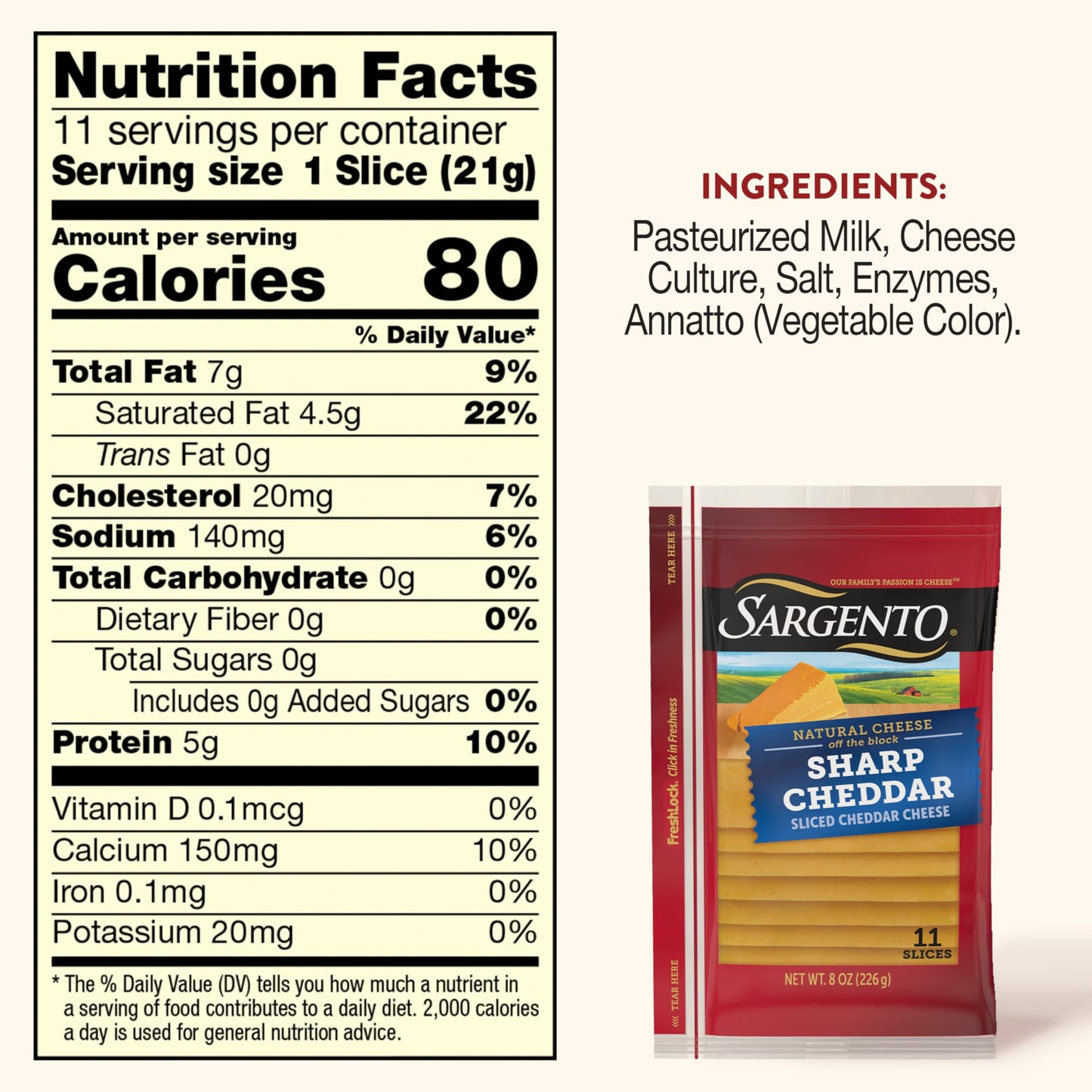 Sargento Natural Sharp Cheddar Sliced Cheese, 11 Slices