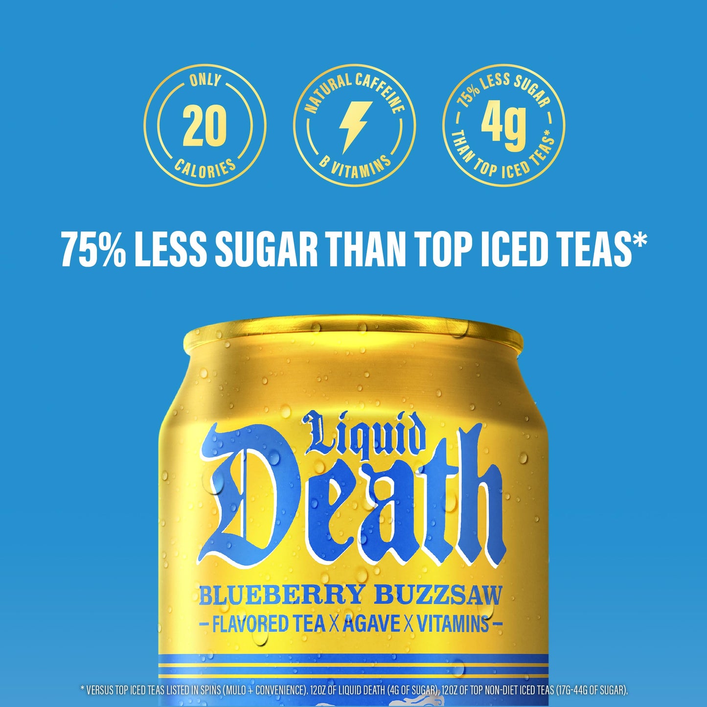 Liquid Death, Blueberry Buzzsaw Flavored Iced Tea, 12-Pack (12 Oz Cans), Blueberry Flavored Black Tea, Low Calorie, No Artificia