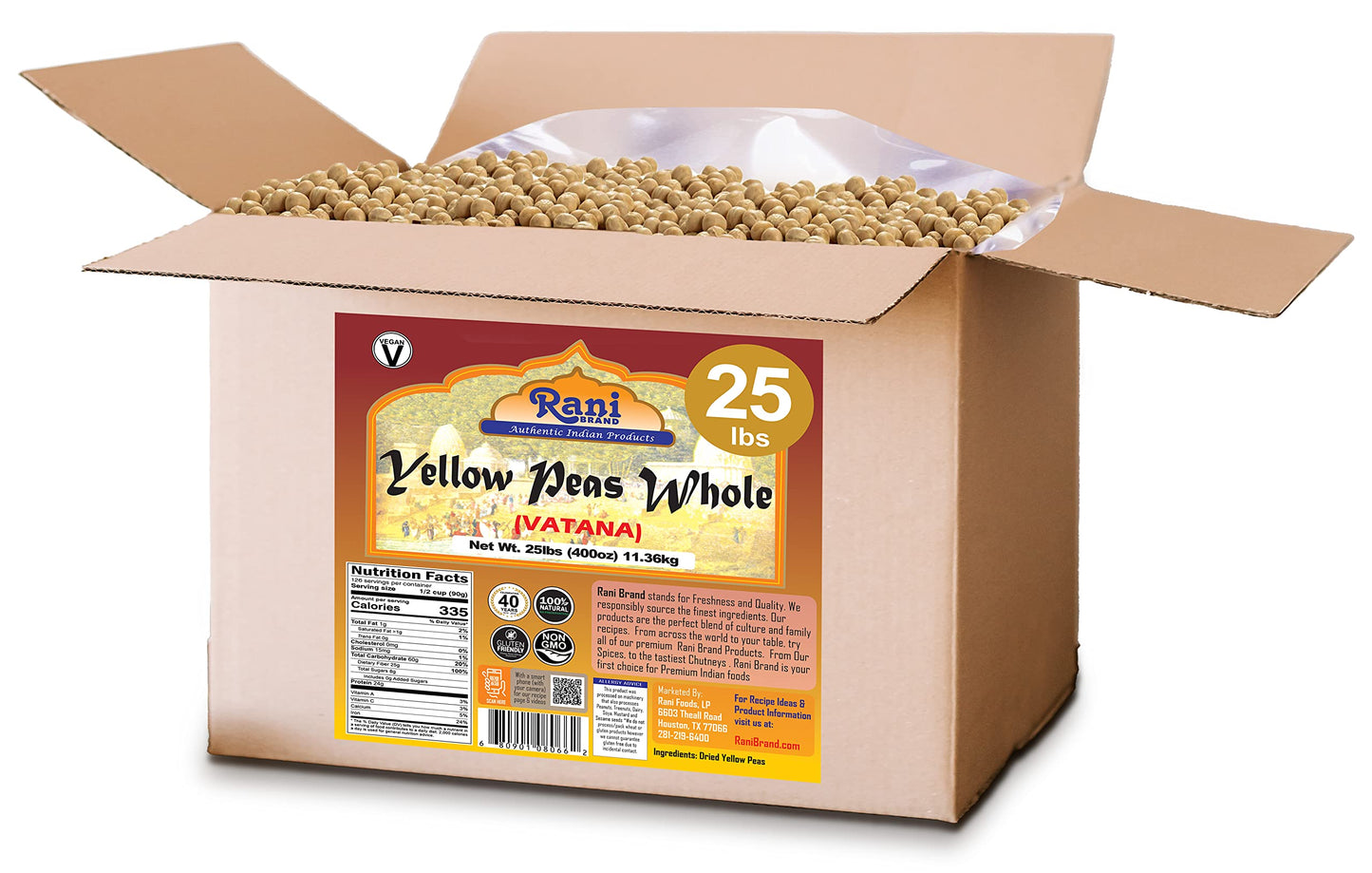 Rani Yellow Peas Whole, Dried (Vatana, Matar) 400Oz (25Lbs) 11.36Kg Bulk Box ~ All Natural | Vegan | Gluten Friendly | Product O