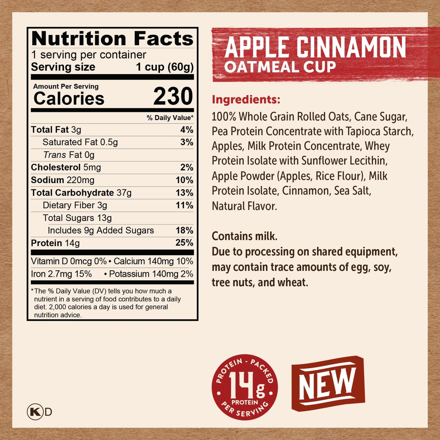 Kodiak Cakes Instant Protein Apple Cinnamon Oatmeal In A Cup, 2.12Oz (Pack Of 12)