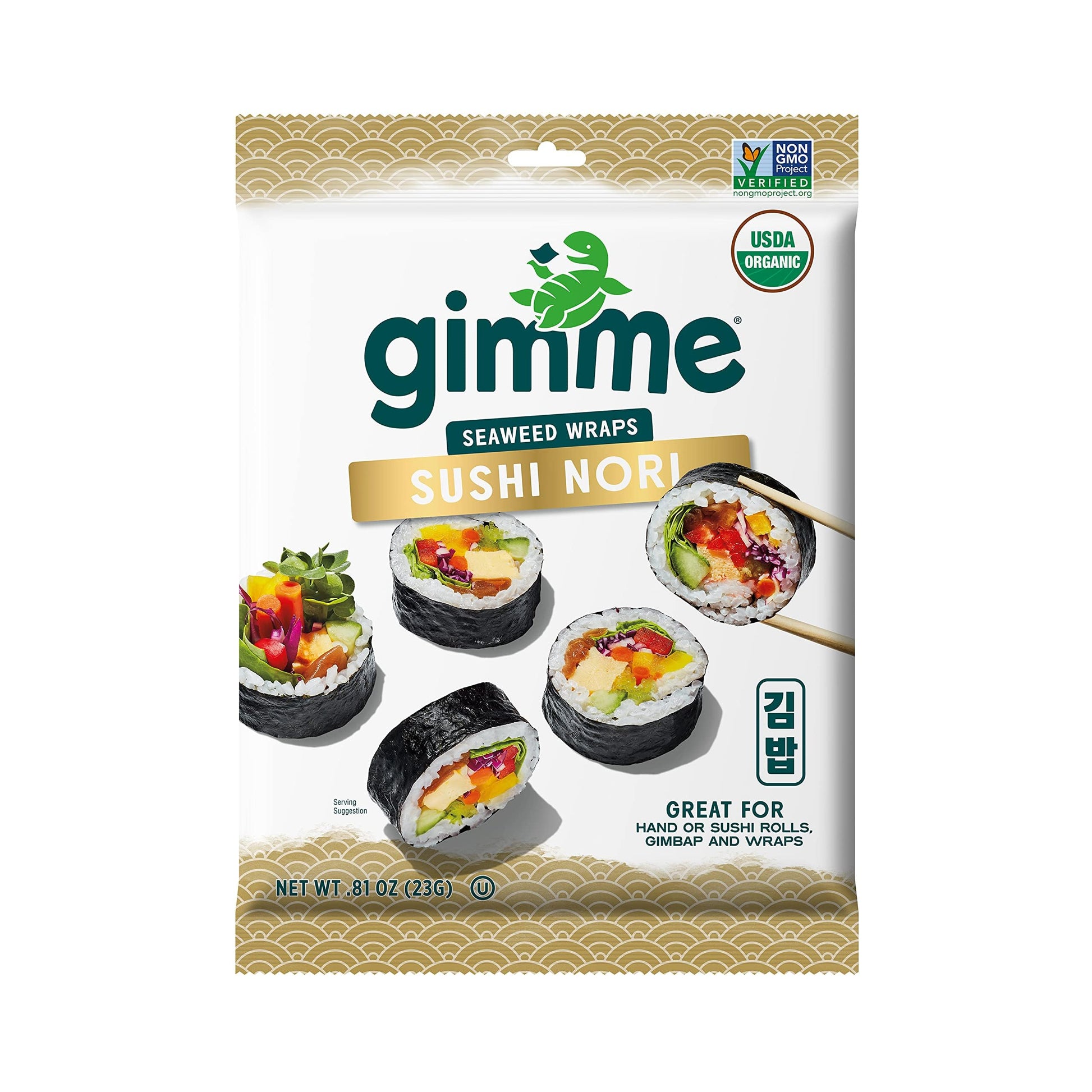 gimMe Seaweed Sushi Nori Sheets, Organic, Vegan, Gluten-Free, 9 Sheets, 0.81 Ounce, Black, Model 851093004440