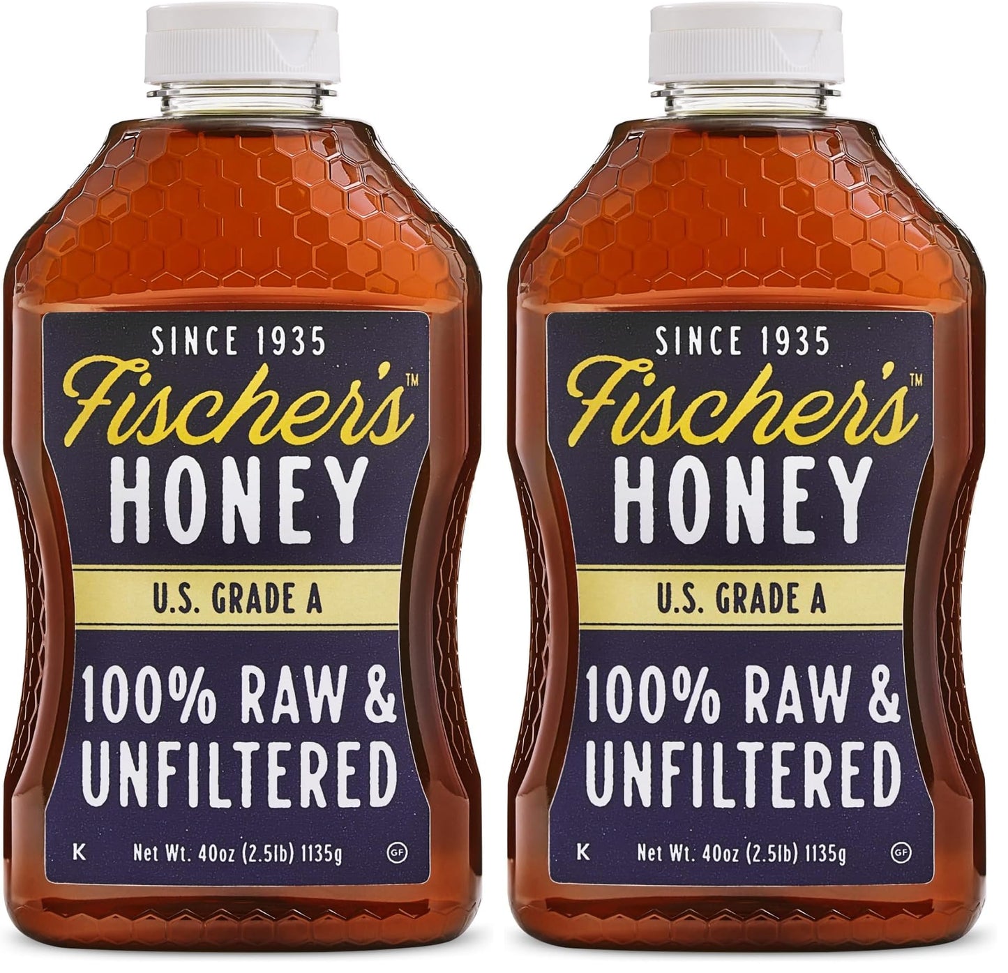 Fischers 100% Pure, Raw & Unfiltered Honey, 40 oz - USA Made Honey - All-Natural Sweetener - Rich Flavor Profile, Packed with Nu