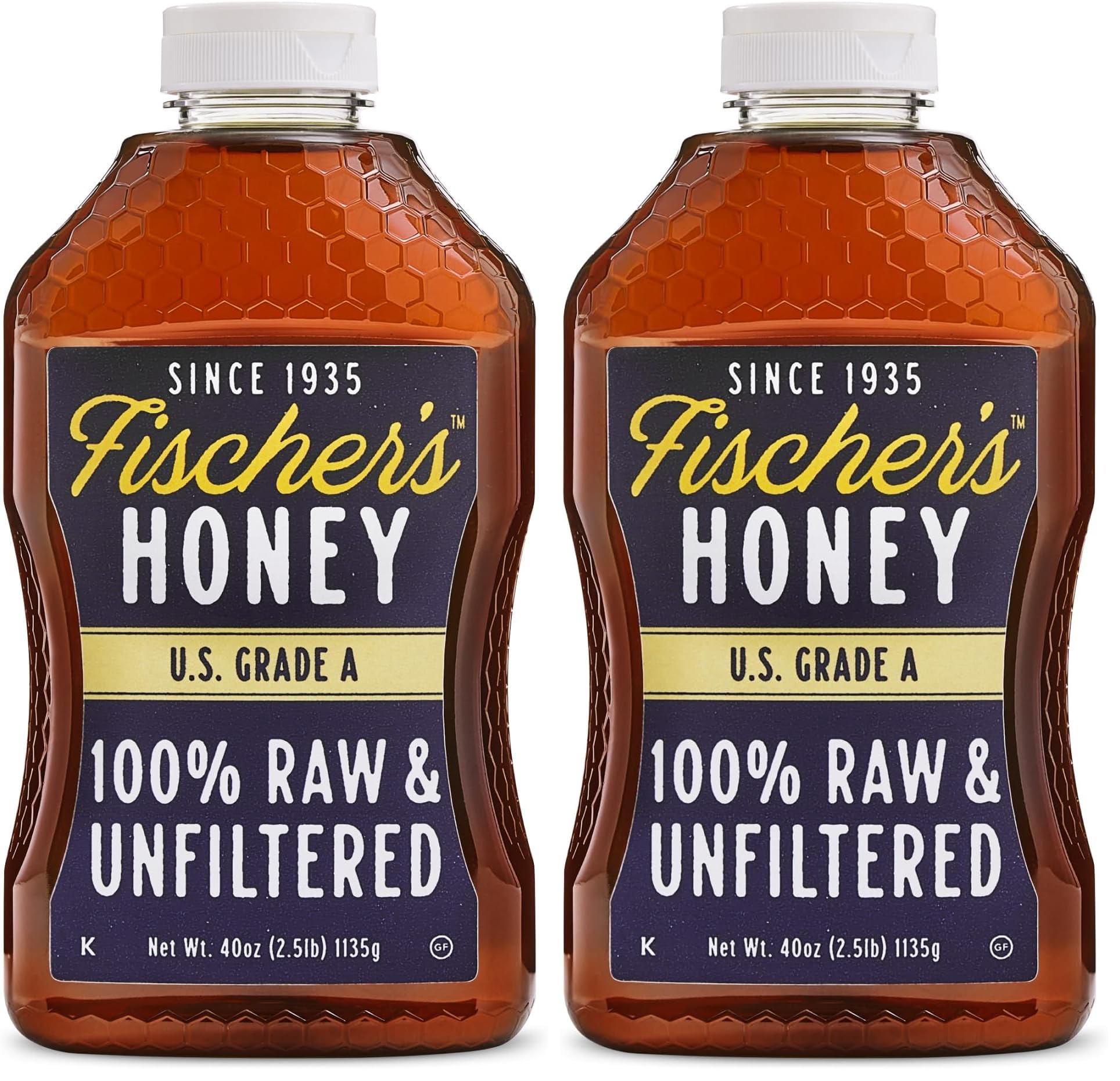 Fischers 100% Pure, Raw & Unfiltered Honey, 40 oz - USA Made Honey - All-Natural Sweetener - Rich Flavor Profile, Packed with Nu