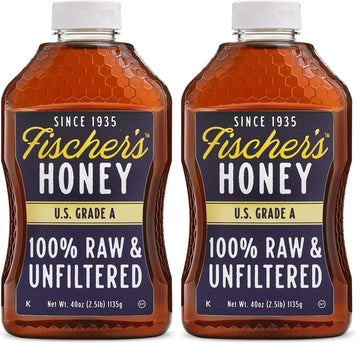 Fischers 100% Pure, Raw & Unfiltered Honey, 40 oz - USA Made Honey - All-Natural Sweetener - Rich Flavor Profile, Packed with Nu