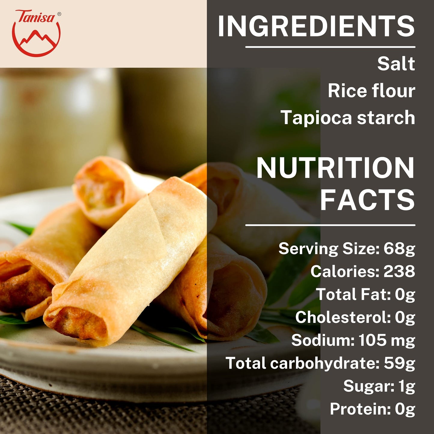 Tanisa 2 Packs Rice Paper Wrappers, 76 Sheets Spring Roll Wrappers For Deep Fried (22Cm, Round, 12 Oz/Pack) Cha Gio, Gluten Free