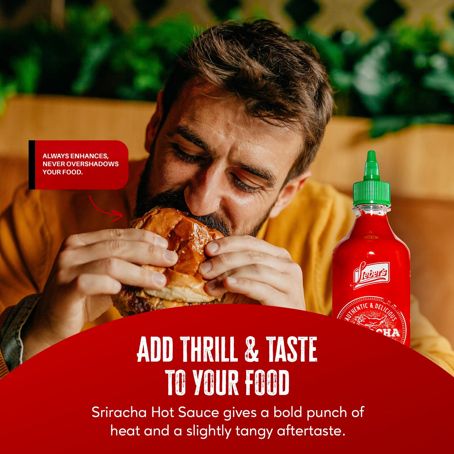 Lieber's Sriracha Hot Chili Sauce, Authentic And Delicious, Non-GMO, No MSG, Gluten-free, Cholesterol-free, and Vegan, NET WT. 1