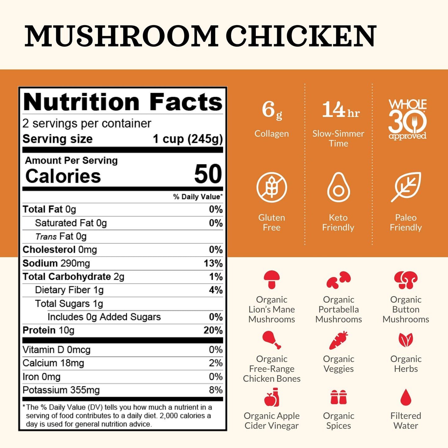 Kettle And Fire Broth Mushroom chicken Bone, 169 OZ