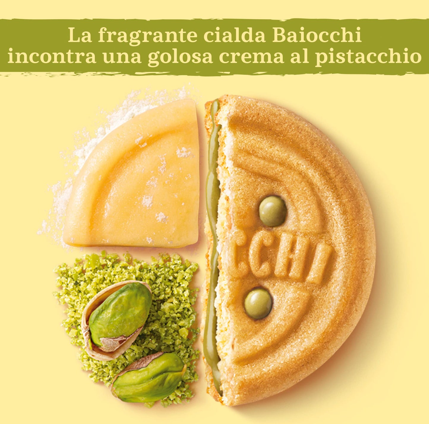 Mulino Bianco Biscotti Baiocchi Al Pistacchio, Biscotti Con Pistacchio E Pastafrolla Ideali Per Colazione O Merenda, Senza Olio Di Palma, 1 Sacchetto Da 240G
