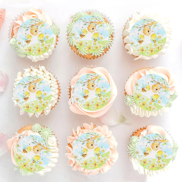 Cyodoos 40 PCS Edible Bee Cupcake Toppers Wafer Paper Bee Party Decorations for Kids Girls Birthday Baby Shower Honey Bee Themed