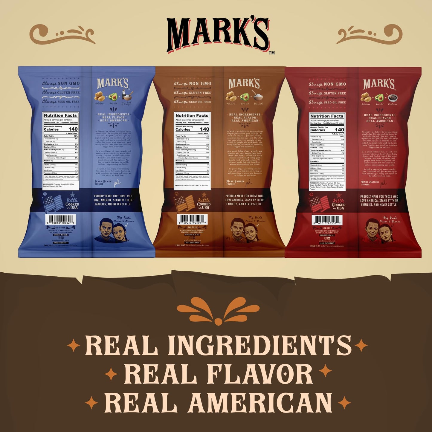 MARKS Kettle Cooked Avocado Oil Potato Chips  Variety Pack - Seed Oil & GMO Free | 3-Flavor Variety Pack  5 oz (Pack of 3) | Gluten Free  Non-GMO Chips for Clean & Healthy Snacking