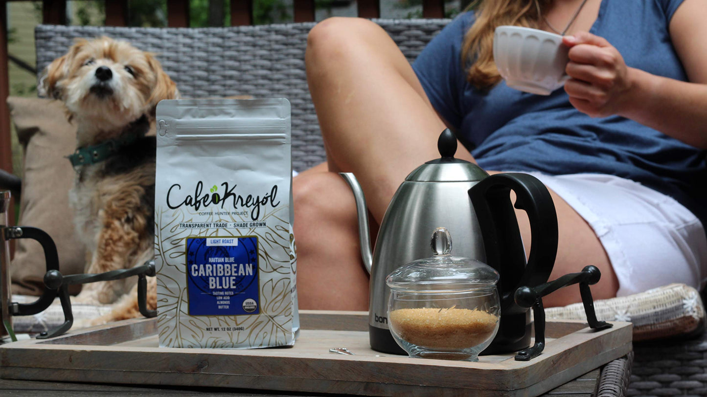 Cafe Kreyol Organic Caribbean Blue Coffee - 5 lb Whole Bean, Light Roast, High Caffeine, Low Acid, Notes of Almond and Walnut