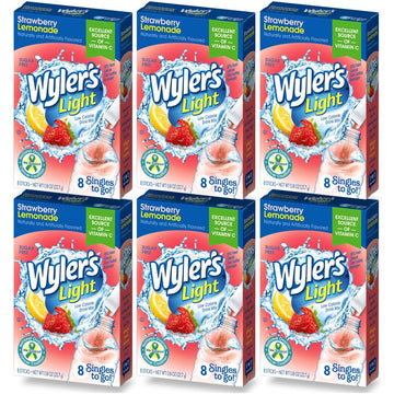 Wyler's Light Singles To Go (6 Pack), Strawberry Lemonade Water Drink Mix, 48 Total Powder Drink Mix Packets
