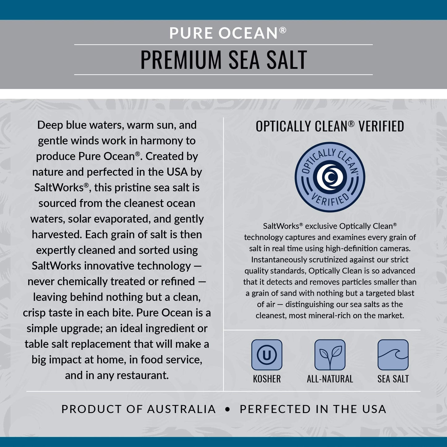 SaltWorks Pure Ocean Sea Salt, Fine Grain, 5 lb Bag, White Crystals, Model Ad-bm4-10365