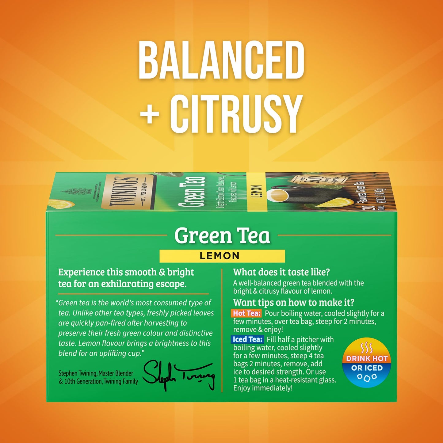 Twinings Green Tea With Lemon - Flavorful Green Tea With Lemon Pieces, Caffeinated Tea Bags Individually Wrapped, 20 Count