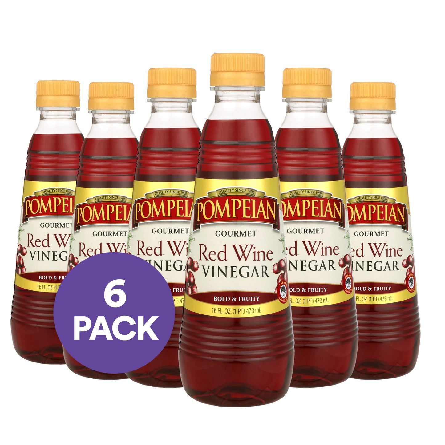 Pompeian Gourmet Red Wine Vinegar, Naturally Gluten-Free, 16 Fl Oz, Pack of 6