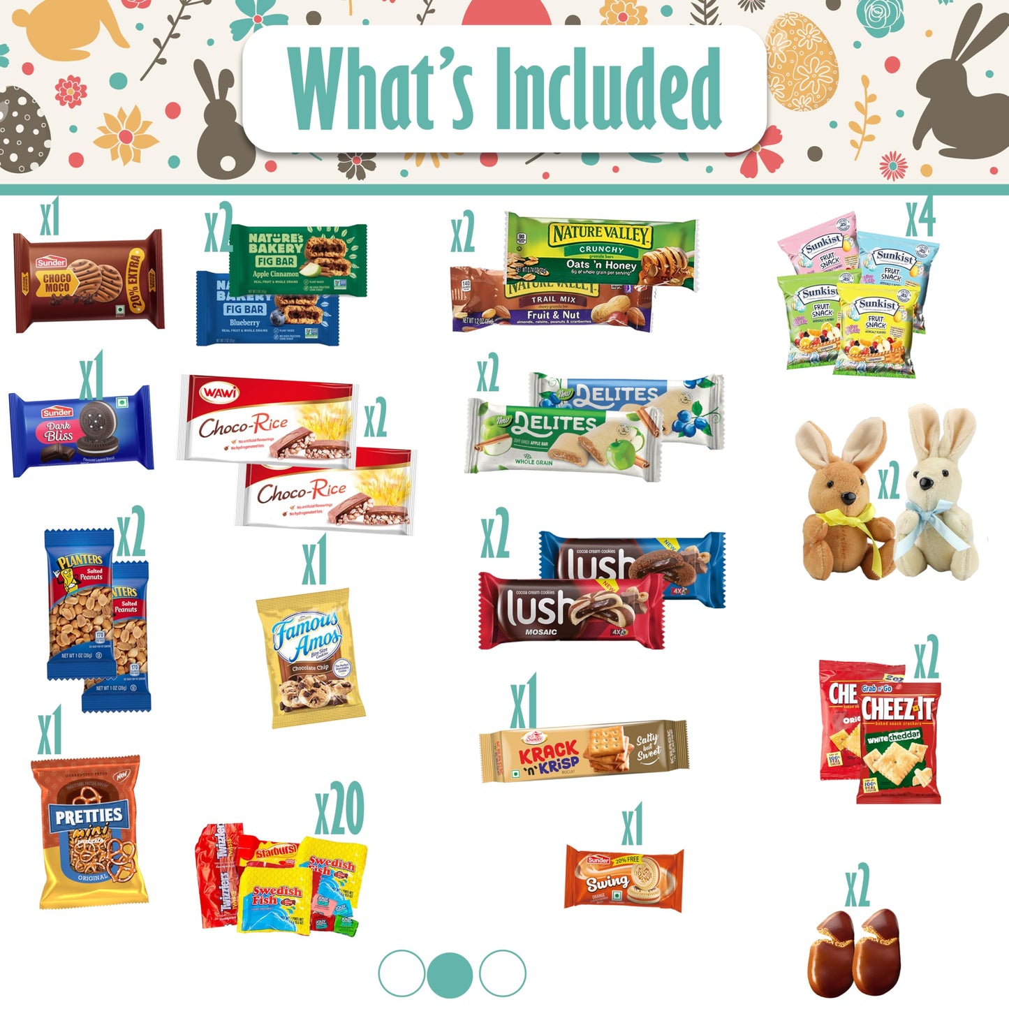 Easter Snack Box (112 Count) Filled With Candy, Snacks, Treats And Plush Easter Bunny, Great Package For Family, Friends, Kids,