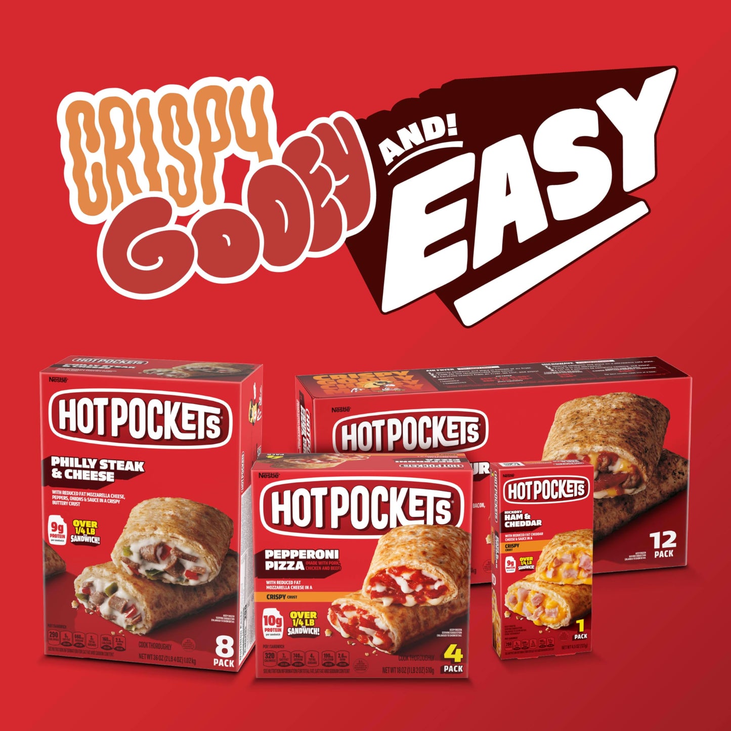 Hot Pockets Pepperoni and Sausage Pizza, Hot Pockets Frozen Sandwiches, Frozen Snacks, Air Fryer Snacks, 9g Protein, 4-Pack