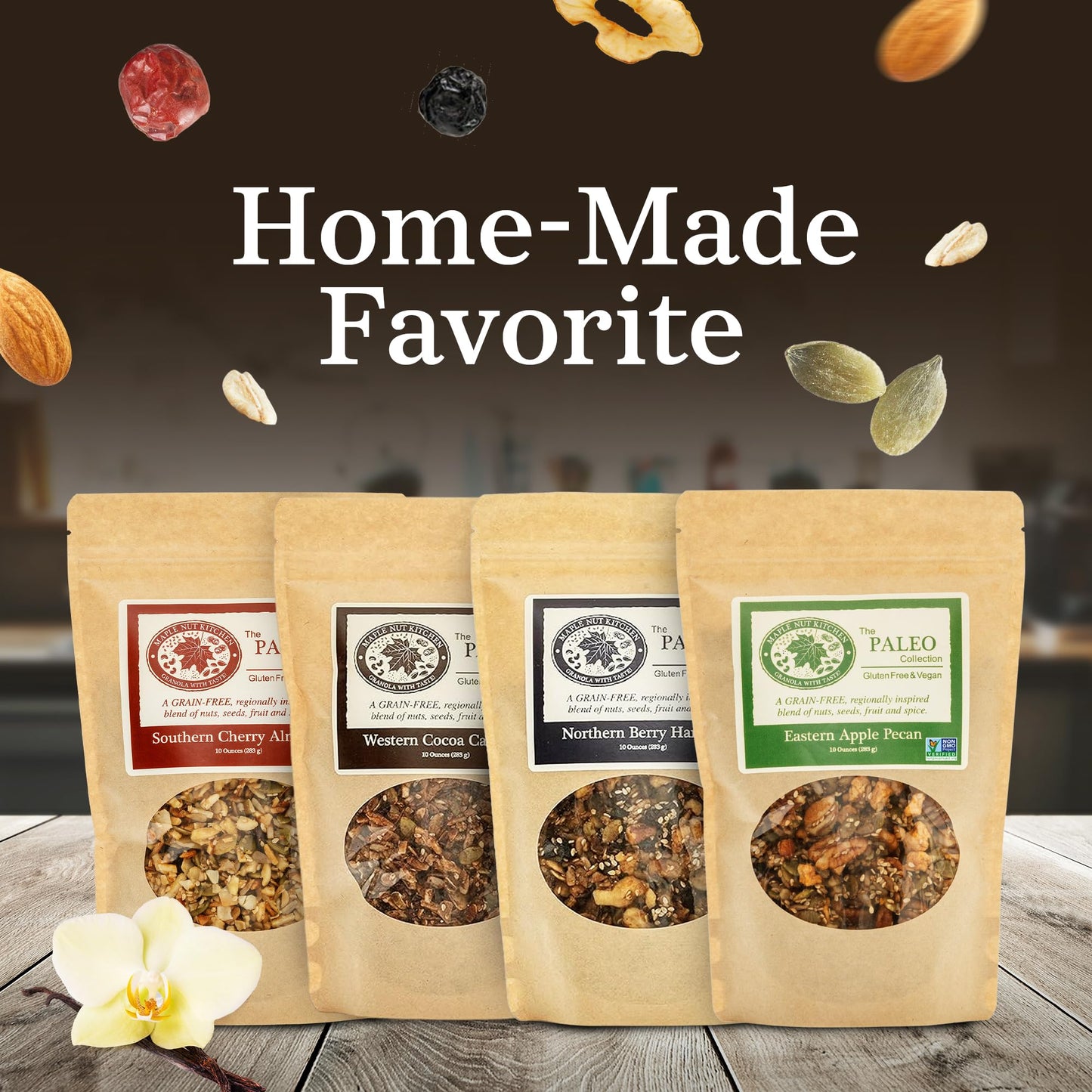 Maple Nut Kitchen Paleo Granola Variety Pack - High Protein, Gluten-Free, Vegan - Southern Cherry Almond, Northern Berry Harvest