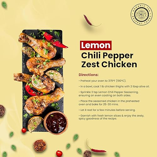 Pride Of India Lemon Chili Pepper 2.3 oz Dual Sifter Cap Non-Bioengineered Vegan Gluten Free for Grilling, Sautéing, Dressings