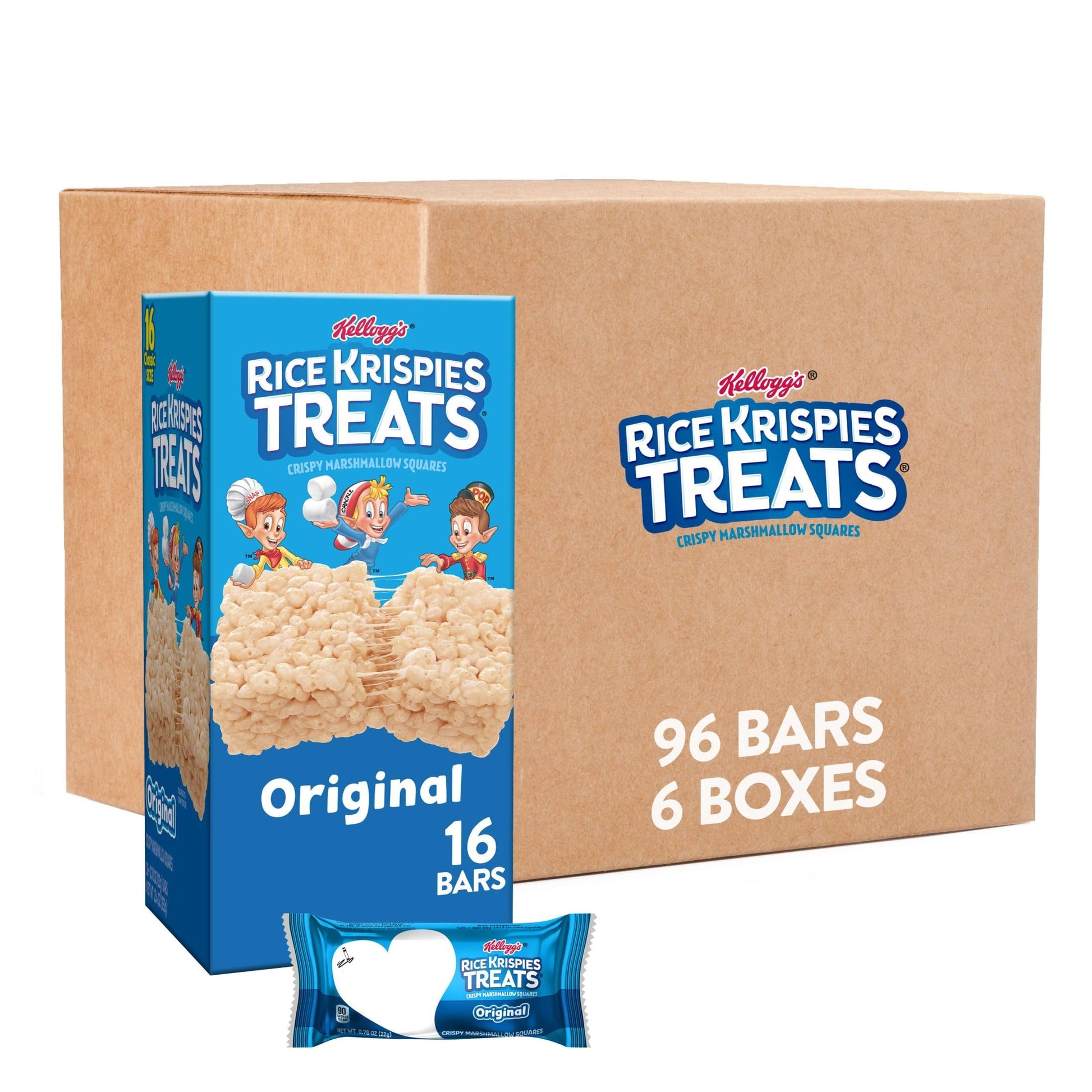 RICE KRISPIES TREATS Rice Krispies Treats Marshmallow Snack Bars, Original, 6 Boxes, Kids Snack Box, Blue