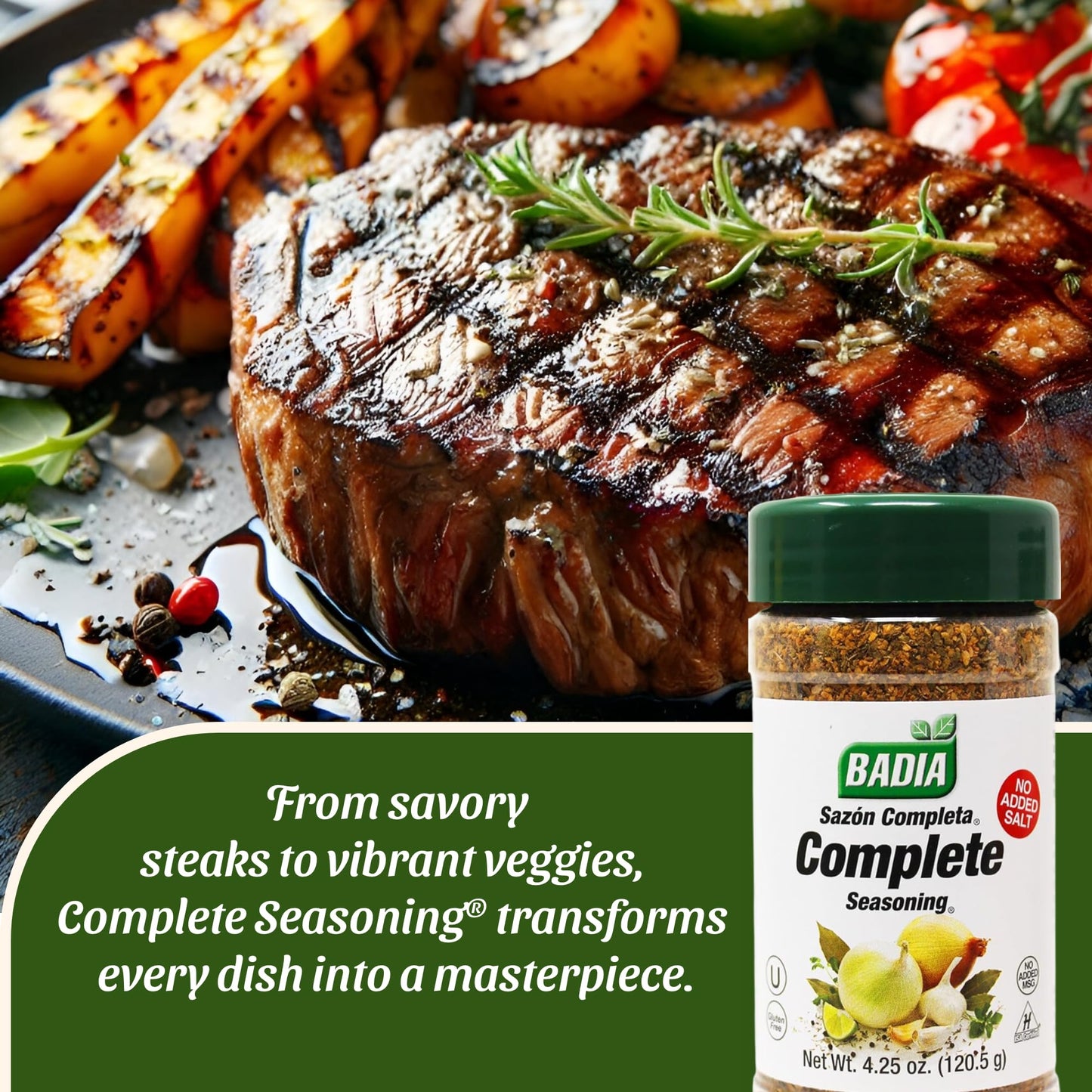 Badia Complete Seasoning Salt-Free  4.25 oz - All-Purpose Spice Blend of Garlic  Onion  Pepper  Herbs & Spices - Savory Signature Blend