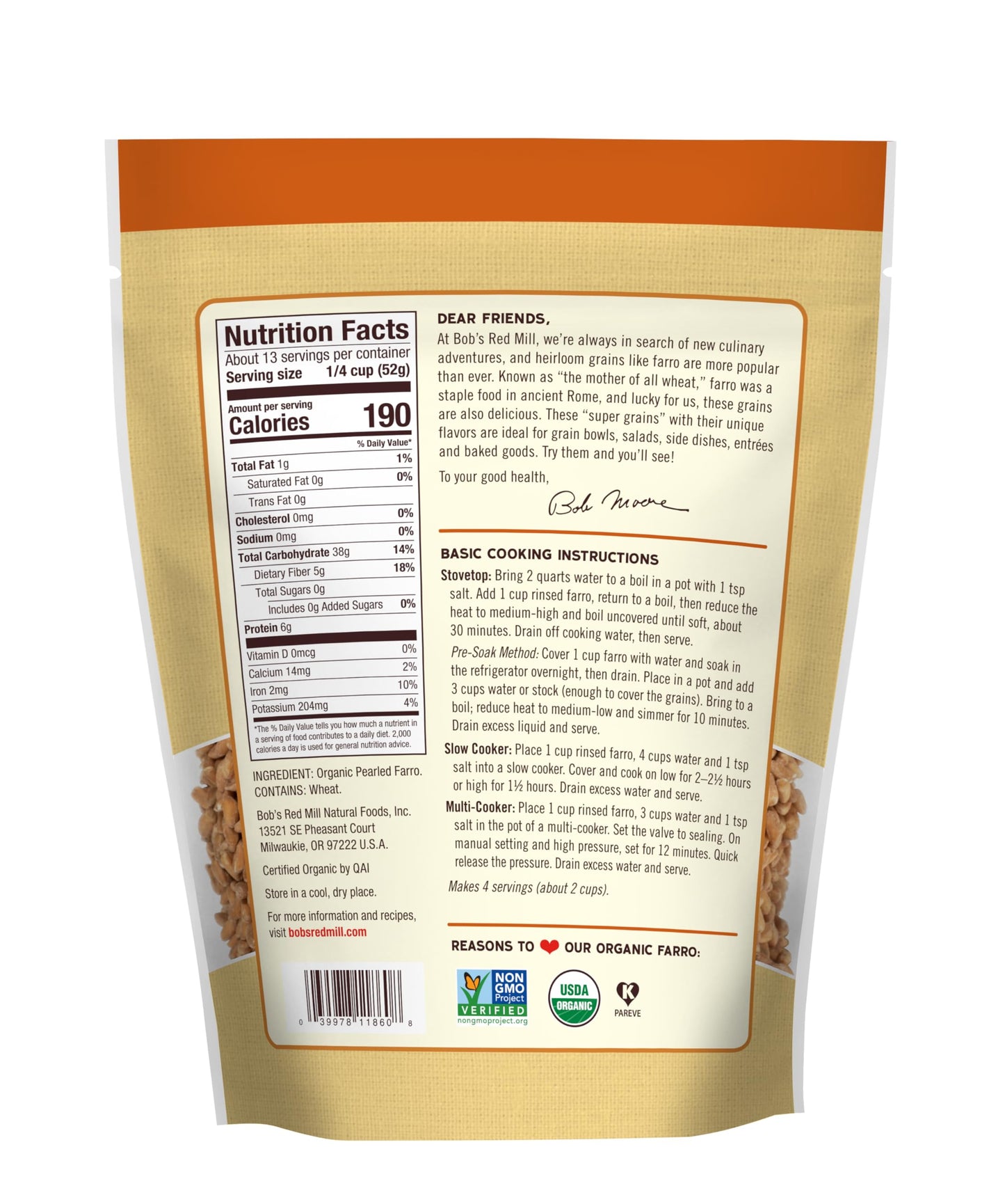 Bob s Red Mill Organic Farro Grain, 24oz (Pack of 4) - Non GMO, Vegan, Kosher