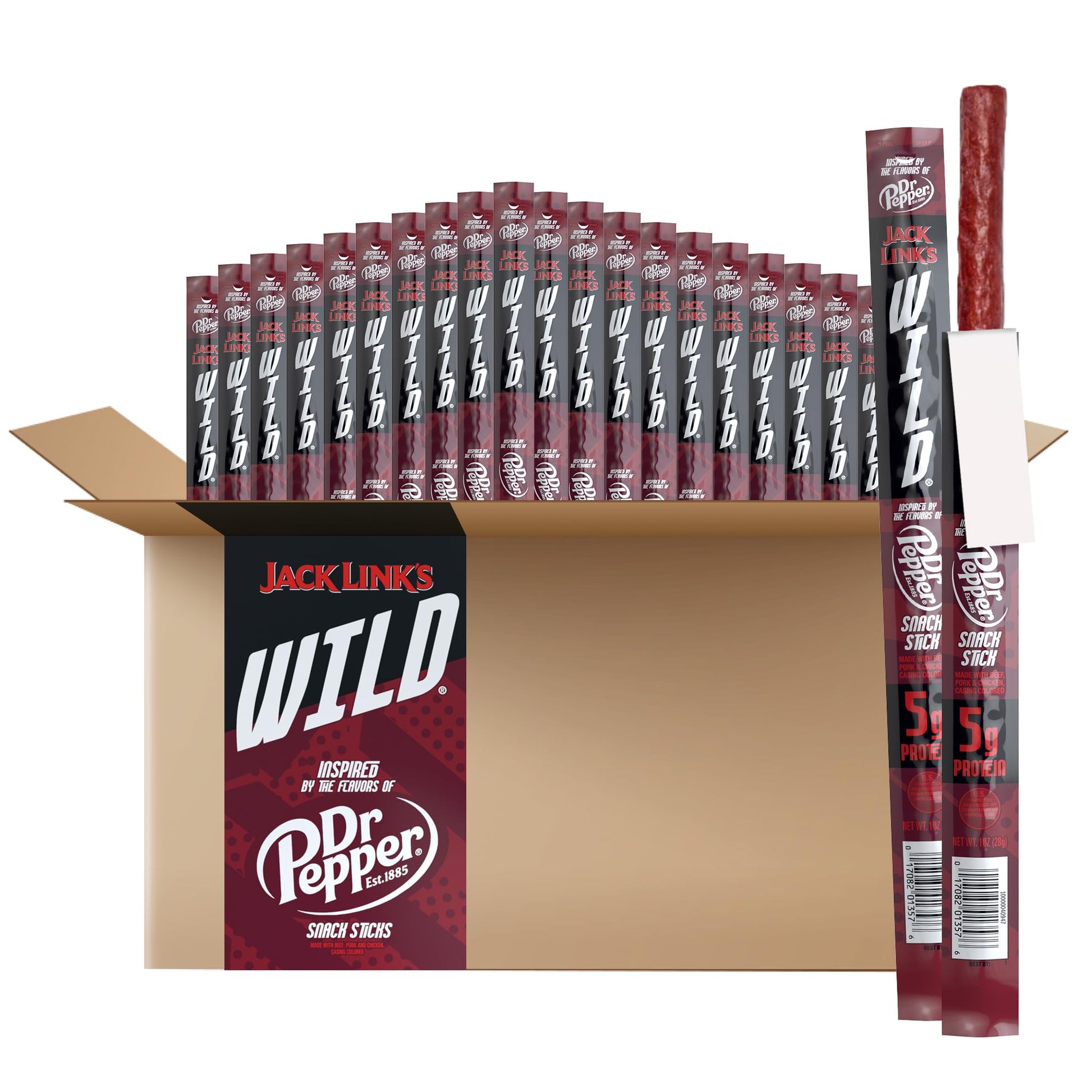 Jack Link'S Wild Snack Sticks - Dr. Pepper Inspired Flavors - Individually Wrapped Sticks With 5G Of Protein, Inspired By The Fl