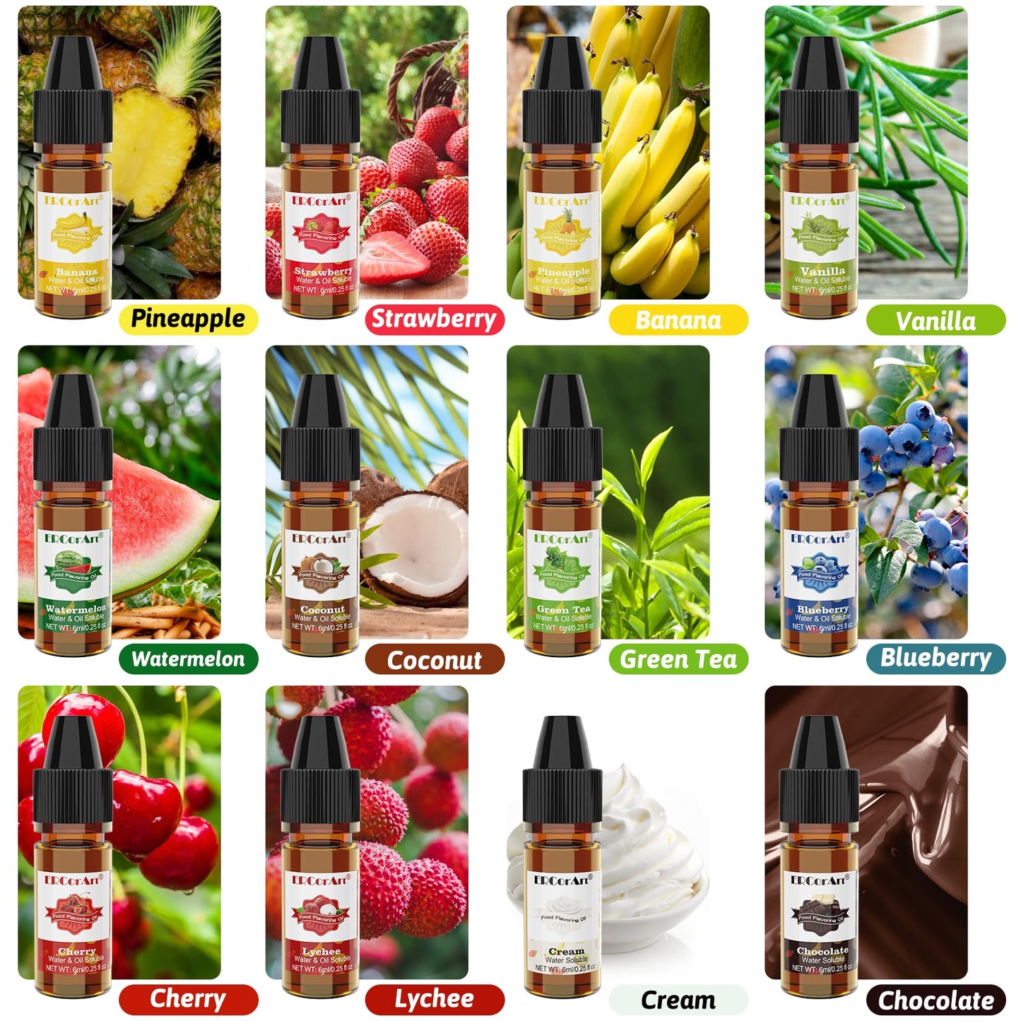 Food Flavoring Oil - 12 Liquid Lip Gloss Flavoring Oil, Concentrated Candy Flavoring, Flavor Oil For Baking, Cooking, Slime Maki