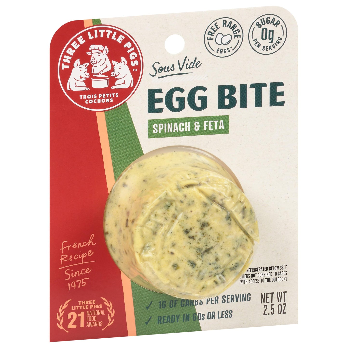 Generic Three Little Pigs Sous Vide Egg Bite Spinach & Feta, 2.5OZ, 12 Pack