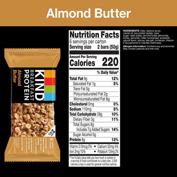 KIND Breakfast Protein Bars, Almond Butter, Healthy Snacks, Gluten Free, 8g Protein, 30 Count