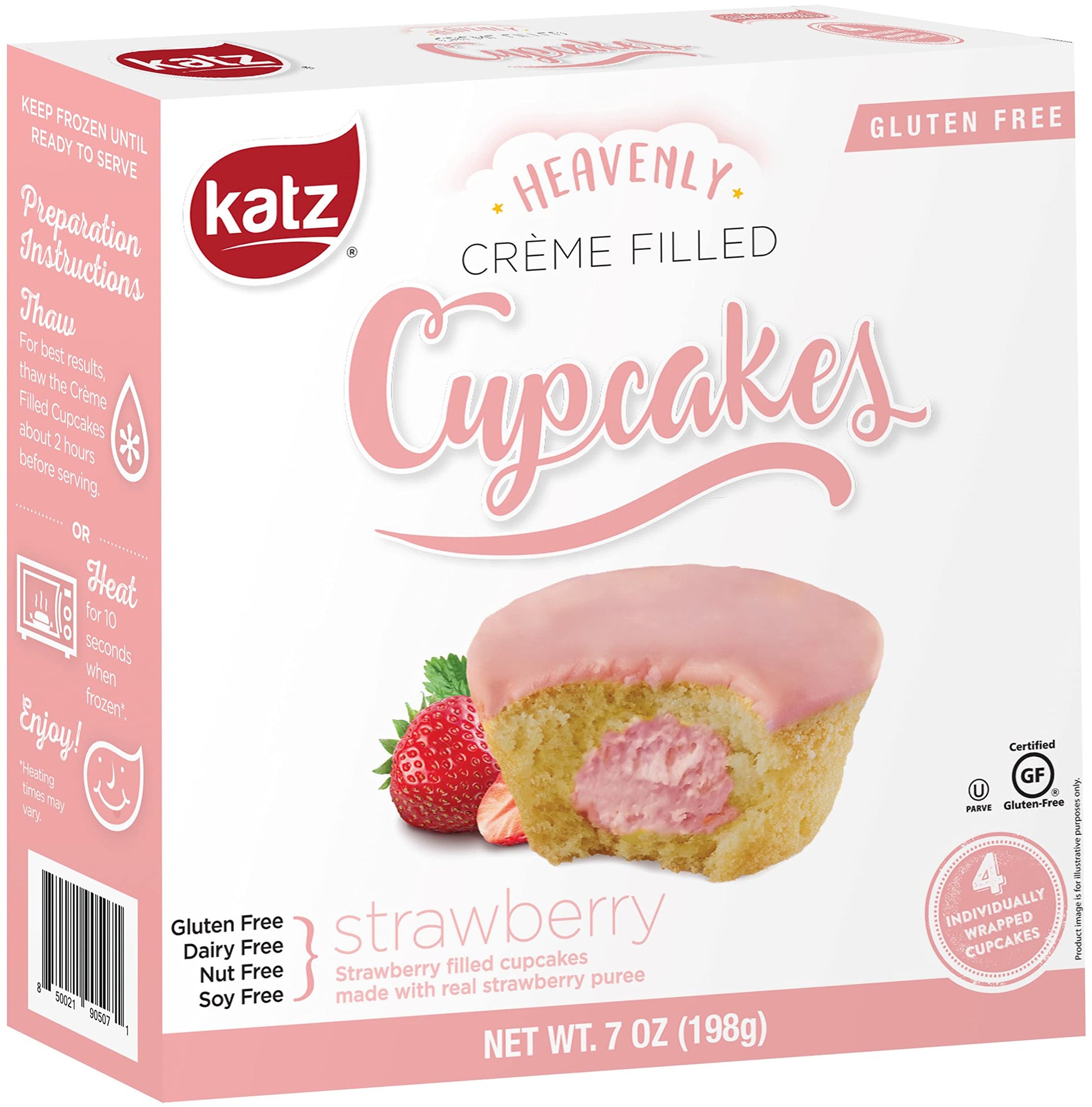 Katz Gluten Free Creme Filled Strawberry Cupcake | Dairy Free, Nut Free, Soy Free, Gluten Free | Kosher (1 Pack Of 4 Cupcakes, 7