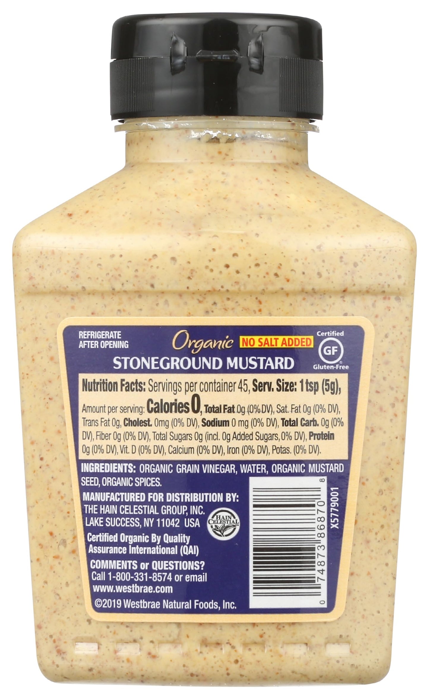 Westbrae Natural Stoneground Mustard No Salt Added 8 Oz
