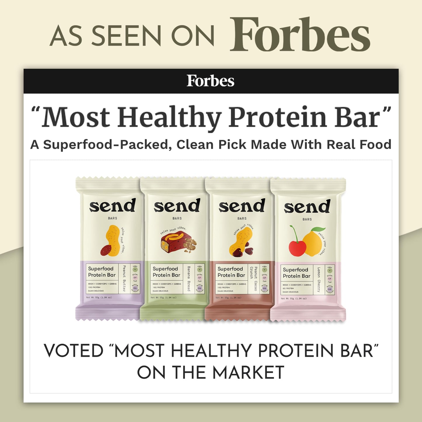 Send Bars Plant-Based Vegan Healthy Protein Bars, With Greens (Variety Pack, 8 Bars) – Only Real Ingredients, Zero Added Sugar, Gluten-Free, Dairy-Free
