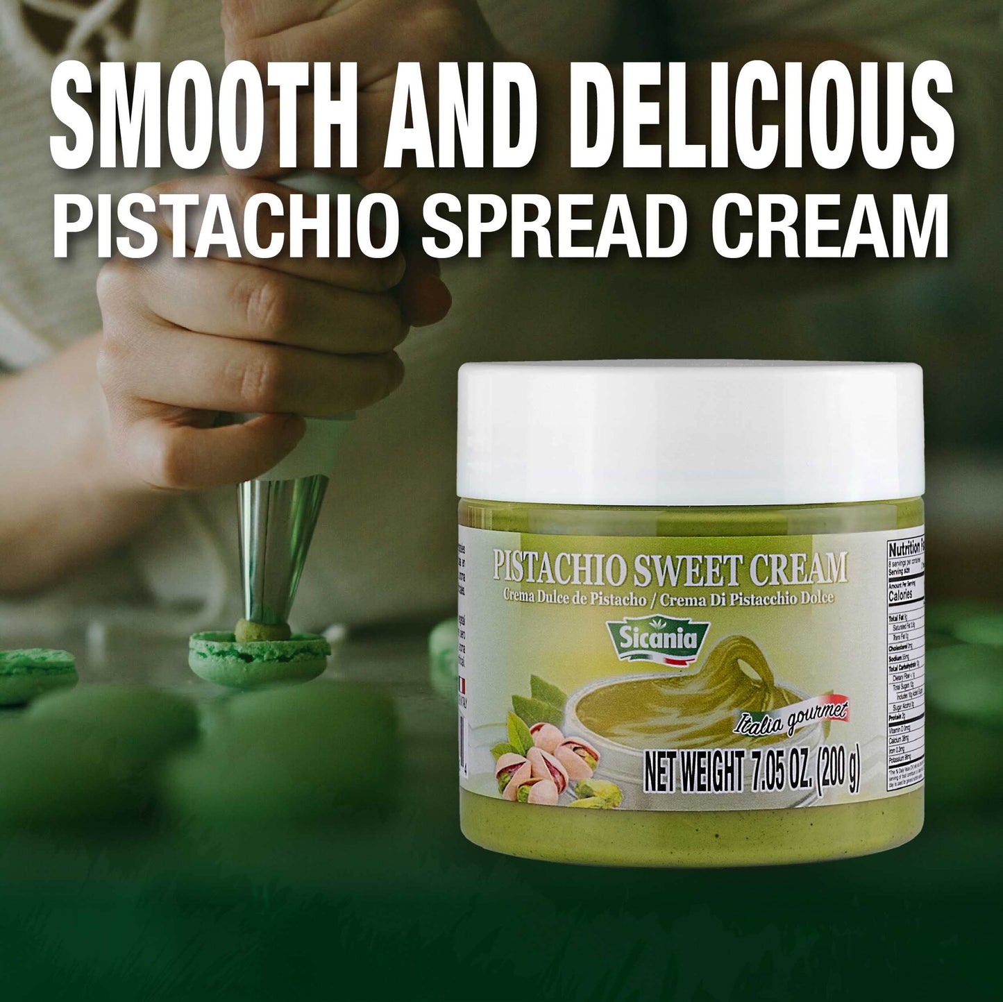 Sicania - Premium Pistachio Cream, 7.05 Oz (200G) - Authentic Italian, Gluten-Free, Non-Gmo - Gourmet Spread For Desserts, Pastr